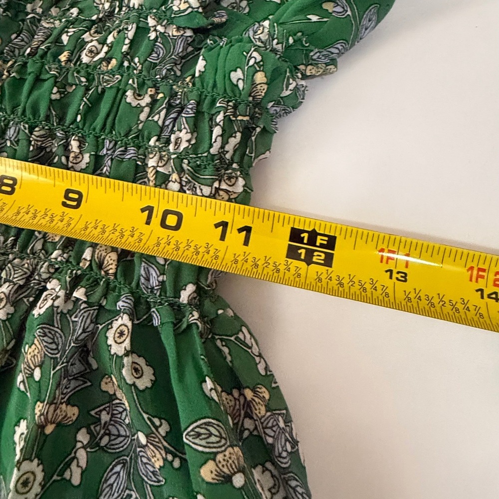 MAX STUDIO Green Floral Print Smocked Waist Long Sleeve Mini Dress Size S - Picture 11 of 12